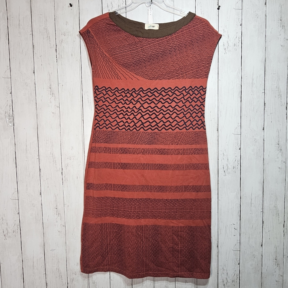 M Brand Womens Rust Orange Brown Cotton Stretch Cap Sleeve Midi Dress Size Large
